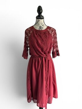 ModCloth Burgundy Lace Midi Dress Cottagecore Romantic Victorian XL